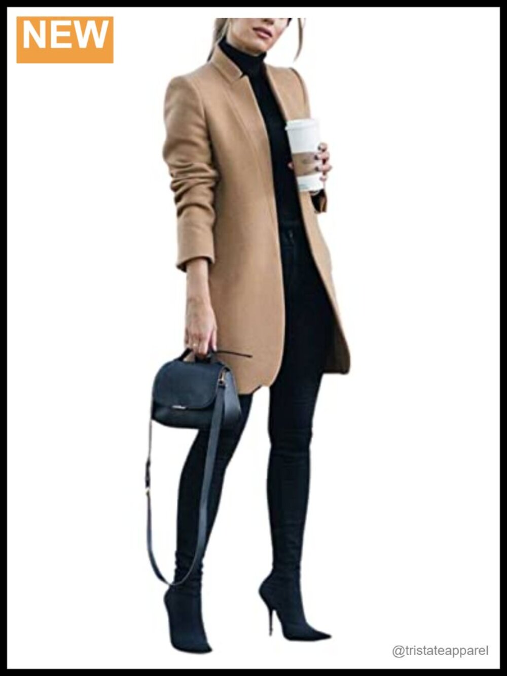 Wool Blend Pea Coat Stand Collar Slim Fit Mid Long Women's